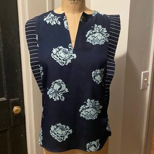 J. Crew Navy and White Floral Sleeveless Blouse